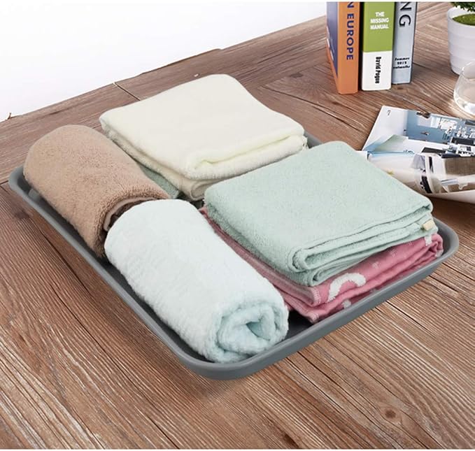 Gloreen Set of 4 Rectangular Fast Food Tray, Cafe Standard Cafeteria Serving Trays, Grey
