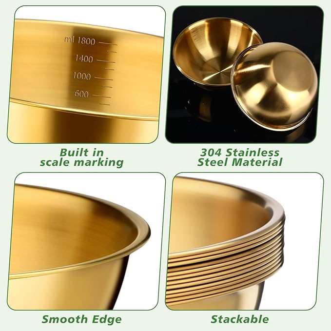 12 Pcs 1.9qt Stainless Steel Mixing Bowls with Graduations Bulk Metal Salad Mixing Bowl with Scale Nesting Metal Prep Reusable Baking Cooking Food Soup Storage Organizers for Kitchen Refrigerator