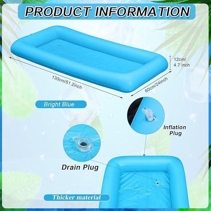 Leitee Inflatable Serving Bar with Drain Plug 52 x 24 x 5'' Inflatable Ice Serving Buffet Bar for Party Food Cooler Buffet Drink(Blue,Basic Style)