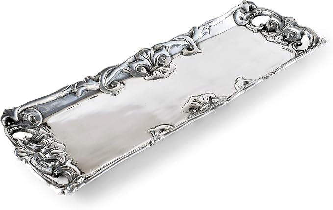 Arthur Court Designs Aluminum Fleur-De-Lis Oblong Tray Food Serving 17 inch x 6 inch