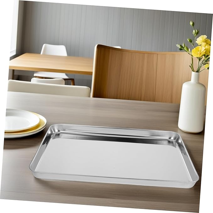 Cabilock Stainless Steel Rectangular Snack Plate Sturdy Restaurant Serving Tray Non-Slip Food Container for Banquets and Parties Dishwasher Safe for Rice Noodles and Desserts