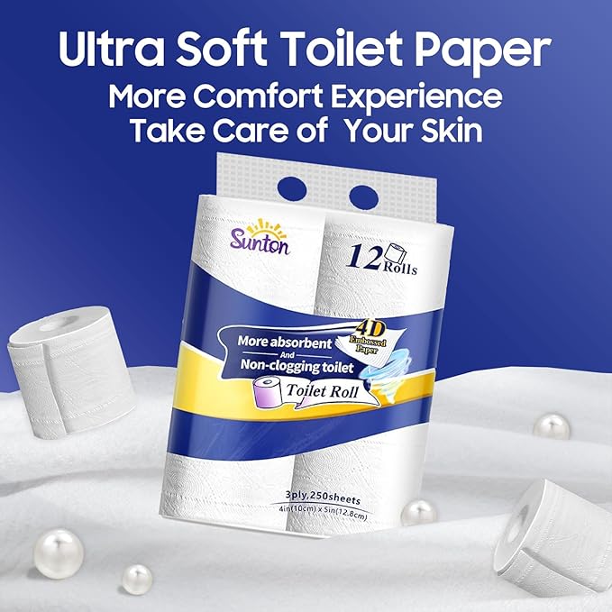 Fast Dissolve Toilet Paper,Ultra Soft&Strong Bath Tissue,3-Ply 24 Mega Rolls,No Clogging Toilet for RV,Camping,Marine,Septic Safe,Free of Fluorescent Agents for Sensitive Skin,Biodegradable