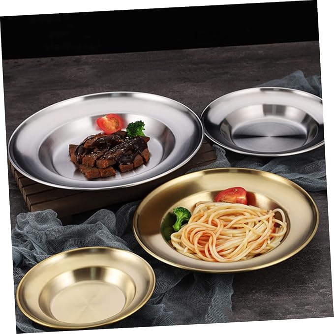 Healifty Stainless Steel Dinner Plate Pastry Serving Tray for Home Restaurant Bar Lightweight Easy to Tray for Fruit Snacks and Barbecued Meat
