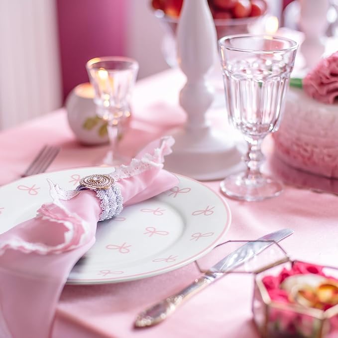 Honeydak 6 Pcs 6 Inch Pink Bow Ceramic Plates Coquette Bachelorette Tableware Decorations Pink Dinner Appetizer Dessert Dishes for Bow Theme Tableware Party Supplies for Birthday Party Table Decor
