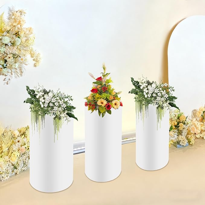 Eapmic Pedestal Stands for Party, Cake Pedestal Stand, Dessert Table Display Plinth Pillars, Sculpture Display Column Decoration Cube for Wedding Birthday (White, Cylinder-3Pcs(27.56"+26"+23.62"))