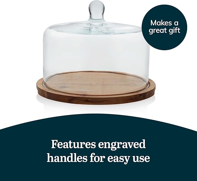 Libbey Acaciawood Flat Round Wood Server with Glass Dome
