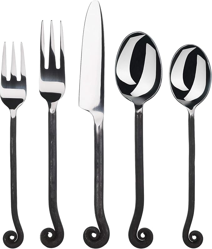 Gourmet Settings 20-Piece Flatware Treble Clef Collection Black Silverware Cutlery Kitchen Sets, Stainless Steel Utensils Knife/Fork/Spoons, Dishwasher Safe (34-350)