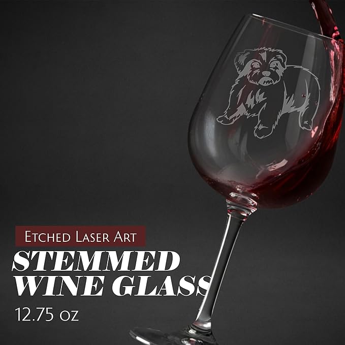 Maltese Dog Personalized Custom Themed Etched 12.75oz Wine Glass