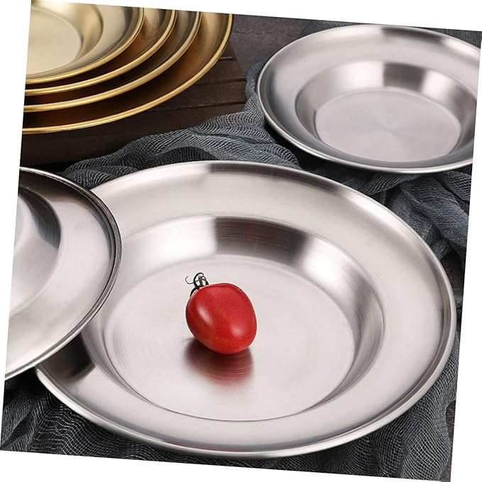 Healifty Stainless Steel Dinner Plate Pastry Serving Tray for Home Restaurant Bar Lightweight Easy to Tray for Fruit Snacks and Barbecued Meat