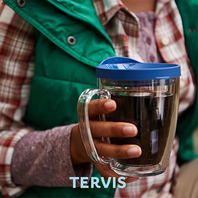 Tervis Clear & Colorful Lidded Made in USA Double Walled Insulated Tumbler Travel Cup Keeps Drinks Cold & Hot, 16oz Mug, Orange Lid
