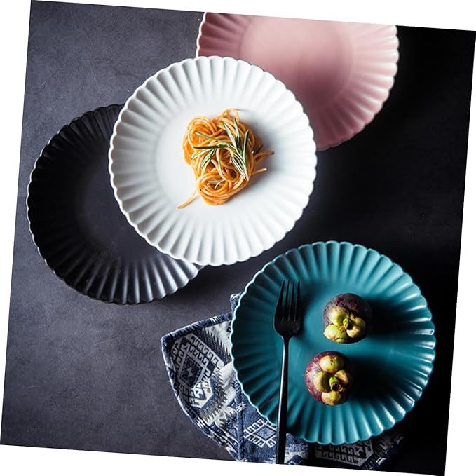 ABOOFAN Chrysanthemum Ceramics Plate Elegant Black Snack Dish for Serving Desserts Sushi and Fruits Matte Finish Dinnerware for Home and Kitchen Use