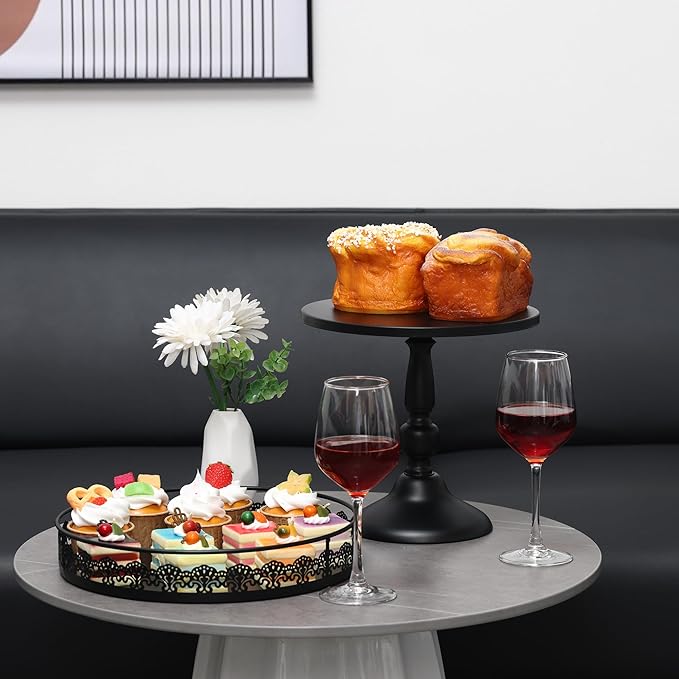 6 Pcs Black Cake Stands Set, QENUIITEA Cake Display Pedestal Tiered Cupcake Holder Dessert Plate Serving Tower Tray Decorative for Wedding Birthday Party Baby Shower Celebration