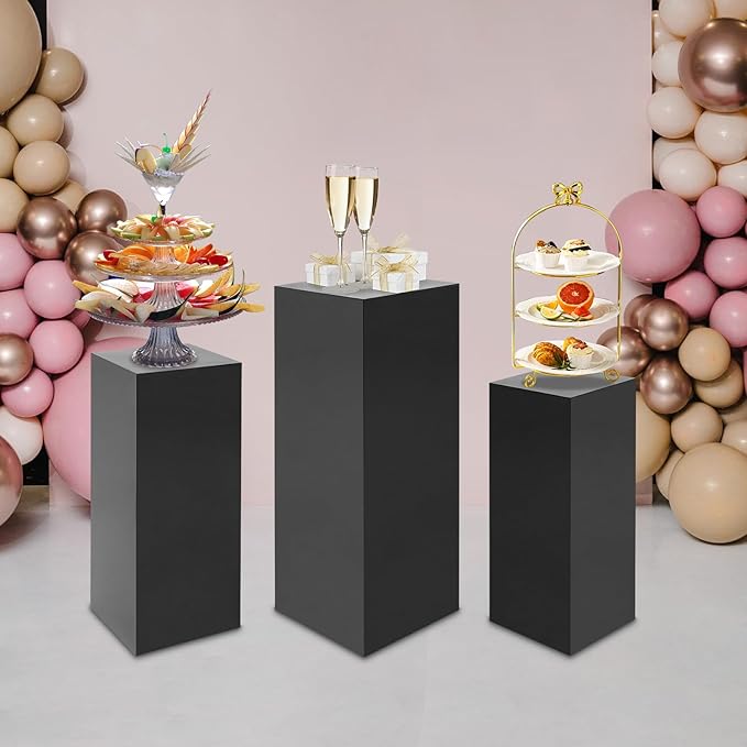 Eapmic Pedestal Stands for Party, Cake Pedestal Stand, Dessert Table Display Plinth Pillars, Sculpture Display Column Decoration Cube for Wedding Birthday (Black, Square-3Pcs(31.49"+25.59"+23.62"))