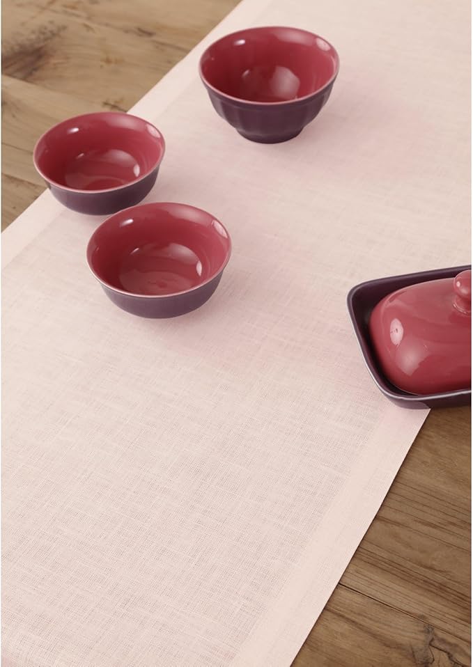 Solino Home Linen Pink Table Runner 60 Inches - 100% Pure Linen Small Table Runner 14 x 60 Inch Ideal for Dresser and Coffee Tables, Christmas - Fete