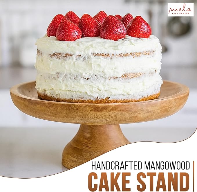 Mela Artisans Wooden Cake Stand 12 Inch | Classic Finish Mango Wood Pedestal Riser | Footed Cupcake & Dessert Stand | Multipurpose Cake Display for Home Decor | Dining Table | Pastries