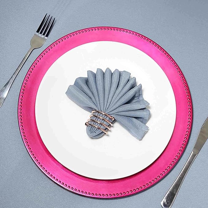 13" Charger Plates -Set of 12 - Acrylic Hot Pink Round Beaded Disposable Chargers, Ideal for Dinner Party Wedding Bulk Events Tabletop Decoration