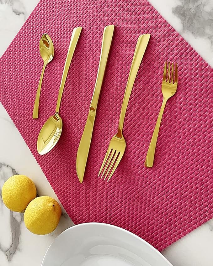 YIFONTIN 40-Piece Silverware Premium Stainless Steel Flatware Polished Cutlery Dinning Utensils Gift Dishwasher Safe for Home Housewarming School Canteen Restaurant Hotel Camping Picnic Travel, Gold.