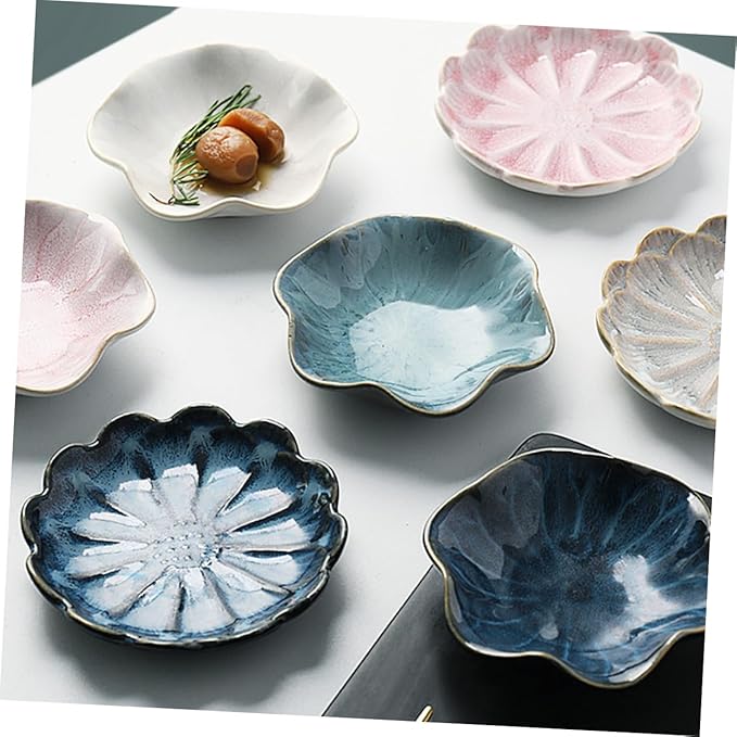 Veemoon Sunflower Shaped Seasoning Plates Dish Bowl Set of 3 Japanese Ceramic Plate for Dipping