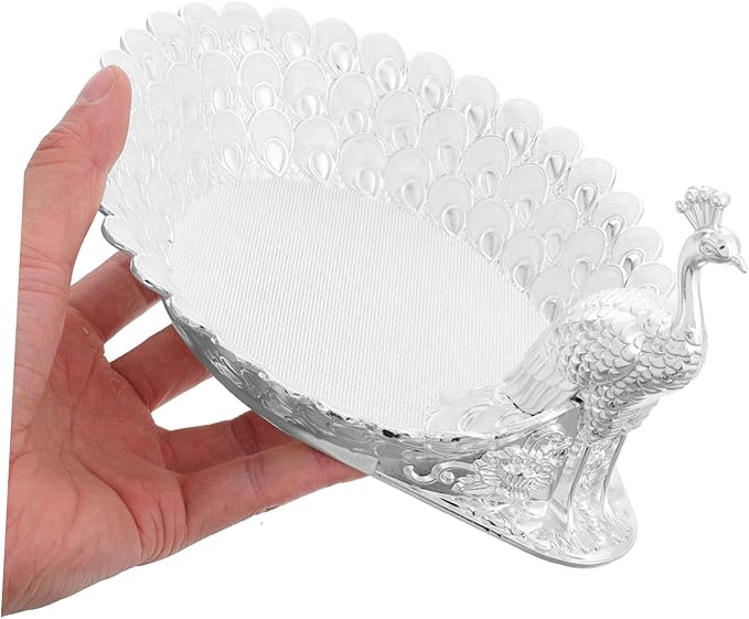 GLEAVI Delicate Peacock-theme Serving Tray for Parties Elegant Metal Fruit Platter and Snack Holder Decorative Storage for Candies and Nuts Versatile Use Living Rooms and Dining Areas