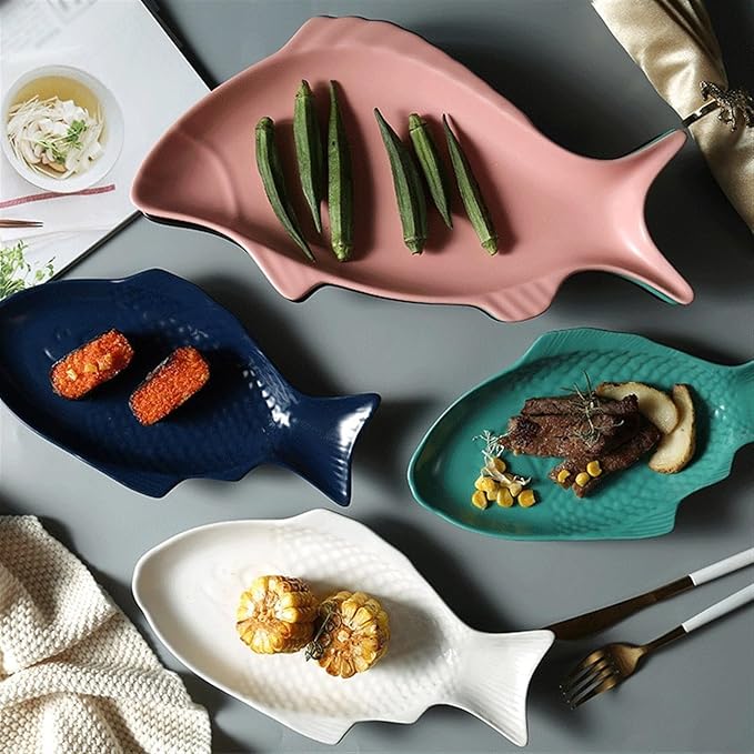 SONGCHAO Party Supplies Fish-shaped Ceramic Dinner Plate Home Kitchen Restaurant Snack Plate Steamed Fish Plate Fruit Plate Appetizer Plate Party Plates (Color : A)