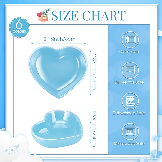 Zopeal 12 Pcs Heart Shaped Bowls Ceramic Dishes Heart Plates Multipurpose Salad Appetizer Plate Cooking Gift for Candy Sauce Sushi Dipping Serving Wedding Anniversary (Colorful)