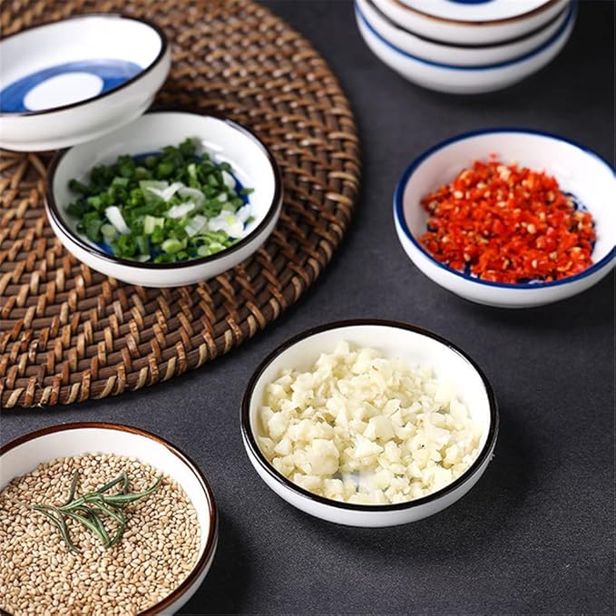 Japanese Retro Ceramic Side Dishes Set of 4, Ceramic Sauce Dipping Bowls Porcelain Side Dish Bowl, 3.54 Inch Mini Seasoning Dish for Ketchup, Sushi, Snack, BBQ and Other Party Supplies