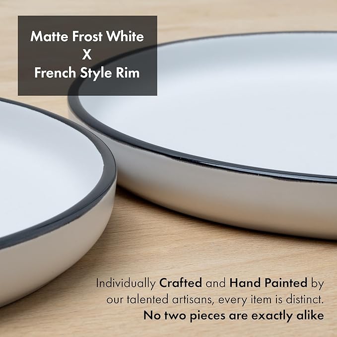 MÜLLERHEIM 903 Minimalist Collection 32-Piece Contemporary Ceramic Stoneware Dinnerware Sets for 8, Matte Frost White Plates and Bowls sets, Dinner Plates Set, Salad Dish Set, Bowls, Cup