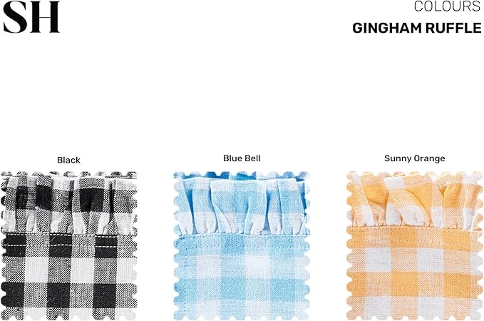 Solino Home Linen Gingham Check Dinner Napkins 20 x 20 Inch - 100% Pure Linen Blue Bell Plaid Cloth Napkins Set of 4 - Gingham Ruffle, Handcrafted and Machine Washable