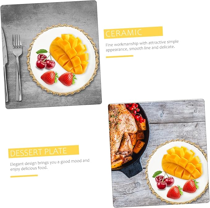 Cabilock Gold Rim Dinner Plate Round Platter for Breakfast Dessert Pasta Steak Pizza Salad Bread Fruits Sushi
