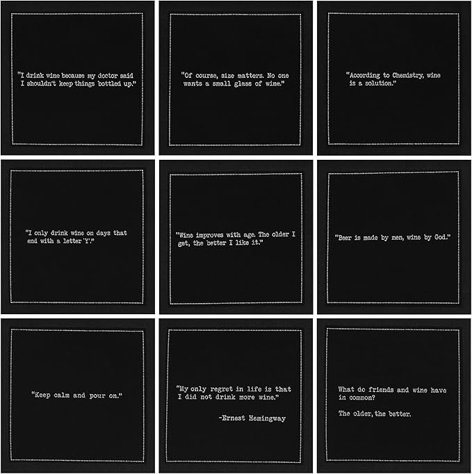 Five Star Funny Wine Quotes | Black Cotton Cocktail Napkins | 50 Luxury Disposable Beverage Napkins with Witty Bar Quotes | Drink Napkins for Parties, Bars, Weddings & Game Nights
