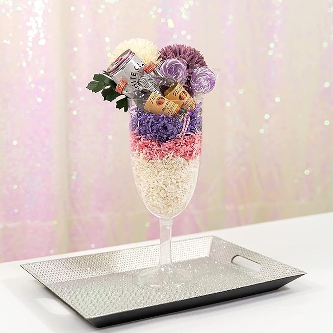 Simply Elegant Pack of 6 Silver Beaded Rectangle Tray – 15.75 x 10.75 x 1.5 Inches, Lightweight Serving Tray, Durable Quality, High-Grade Plastic, Unbreakable, Decorative Tray
