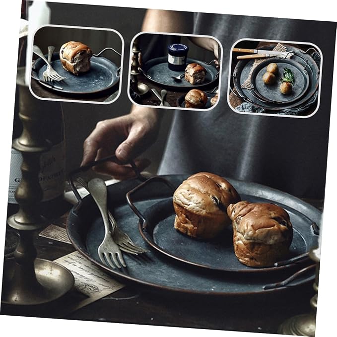PRETYZOOM 1Pc Retro Silver Serving Tray Vintage Food Plate Storage Tray for Home Decor Parties Weddings and Displays for Cakes Fruits and Confectionery