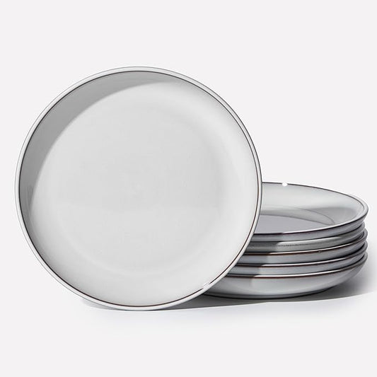 Salad Plates Set of 6, Microwave Safe Plates for Dessert, Appetizer, Scratch Resistant and Dishwasher Safe, Moonstone White