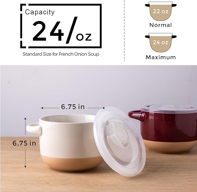 AmorArc 24 Ounces Soup Bowls with Large Handles and Lids, Stoneware Bowls Set of 4 for Soup, Cereal, Stew, Noodle, Colourful Ceramic Kitchen Bowls, Microwave&Dishwasher Safe, Multicolor