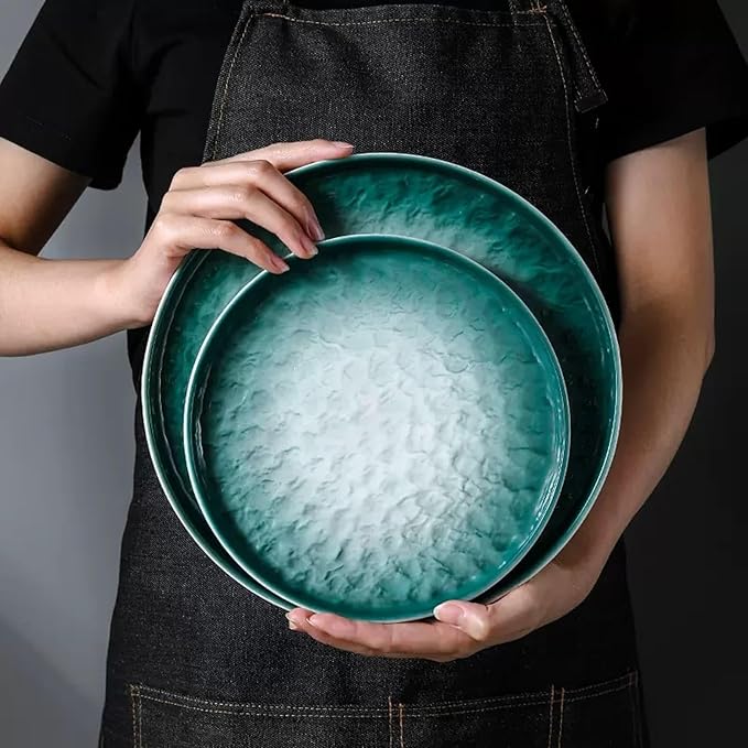 Kitchen Plates Round Fruit Tray Home Gradient Color Steak Plate Spaghetti Plate Flat Plate Multi-purpose Western Dinner Plate Ceramic Tableware 8/10 Inch Restaurant Plates(B,8 inch)
