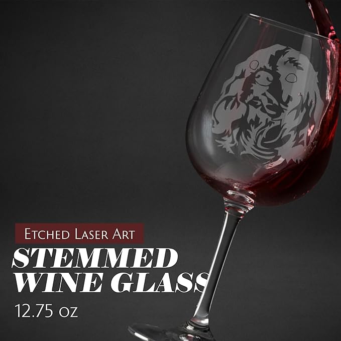 Etched Laser Art Cavalier King Charles Spaniel Personalized Dog Themed Etched 12.75oz Wine Glass Custom Dog Breed Wine Glasses for Pet Lovers, Personalized Birthday Gift for Men & Women