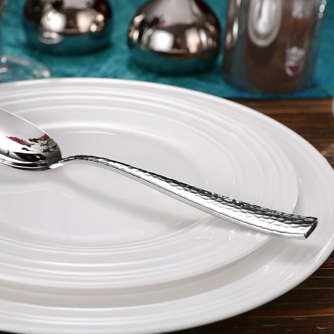 KEAWELL Premium Louis Hammered Serving Utensils, 18/10 Stainless Steel, Squared Edge Design, Mirror Finish, Dishwasher Safe (Serving Spoons, Set of 4)