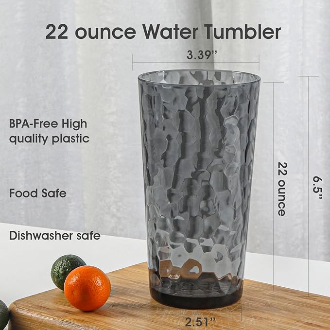 AKMQYM BPA-Free Plastic Tumblers 8 Pack (8x22oz) | Reusable Dishwasher Safe | Stackable Shatterproof Cups | Plastic Drinkware & Drinking Tumblers for Restaurant, Home, Party