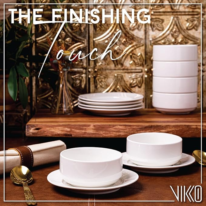 Vikko Appetizer Plate, Set of 6 Restaurant Style 6.5" Round Saucer Plates, Fine Porcelain Dessert Plate, Dishwasher Safe