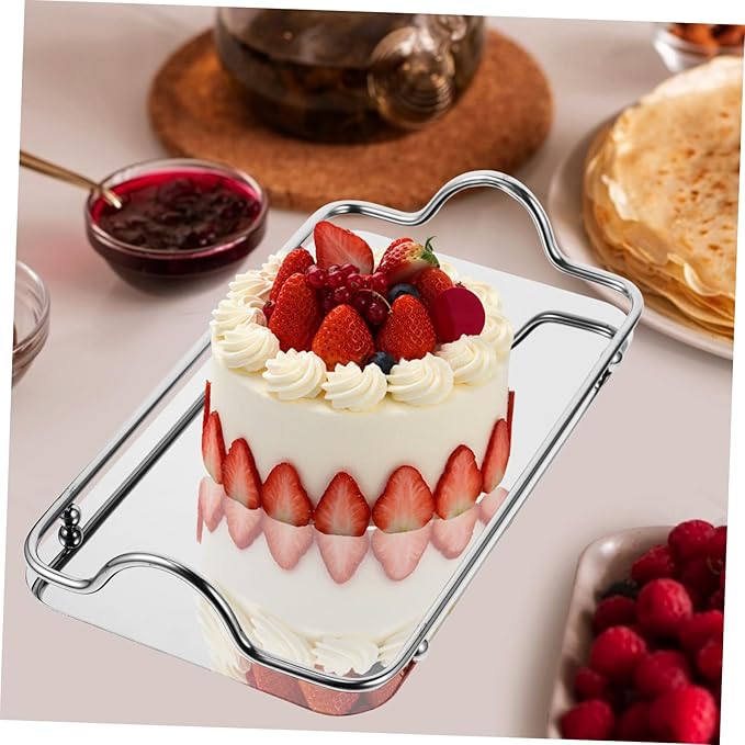 Veemoon Stainless Steel Serving Tray Rectangular Tray Handles Coffee Bar Accessory Organizer for Entertaining Parties