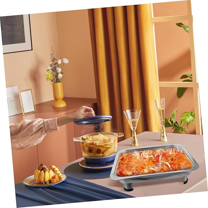 Ciieeo Stainless Steel Buffet Serving Tray with Combined Cover Rectangular Food Holder for Parties Kitchen Use and Display and Stable Design with Transparent Lid