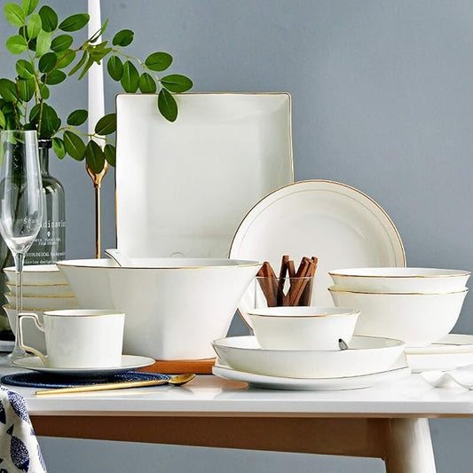 Stylish Dinner Plates,Ceramics Dinnerware Sets, 32 Pieces Bone China Dinner Combination Set Pure White Porcelain Cereals Bowls/Steak Plates for Wedding Gifts,
