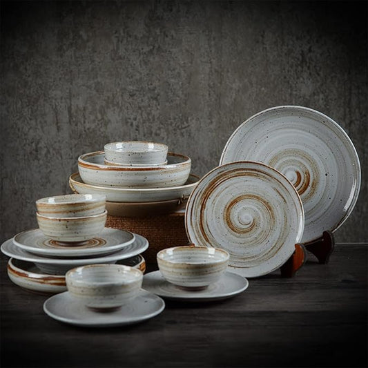 Dinnerware Sets, Porcelain Bowls and Plates Sets, Ceramic Dinnerware Set Retro, 16 Pcs Stoneware Dishes Set for 4, Plate/Bowl Tableware Combination Set for Family Party