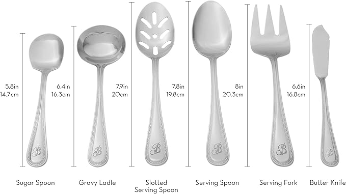 RiverRidge Monogrammed Beaded Flatware Set - C - 46-Piece Silverware with Custom Letter Stamp, 18/0 Stainless Steel Utensils Set for Daily Use & Special Occasions - Dishwasher Safe, Versatile Design