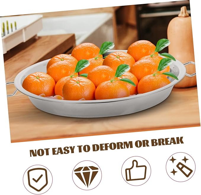 DOITOOL 2Pcs Stainless Steel Steaming Dish Cold Noodle Plate Steamed Rice Tray Round Steaming Tray With Double Handle for Home Kitchen Food Serving