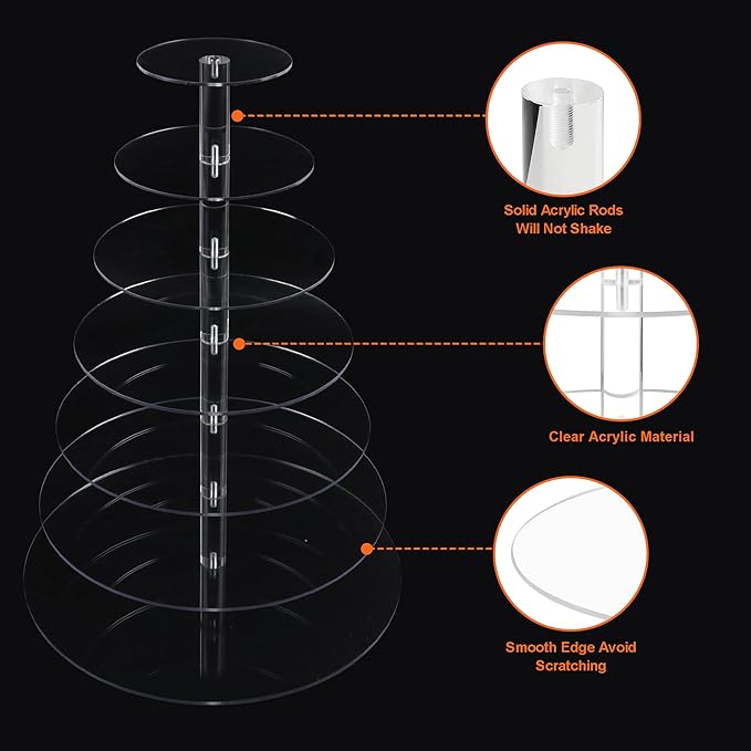 7 Tier Large Cupcake Stand, Round Cupcake Stand for 100 Cupcakes, Tiered Cupcake Display Stand, Clear Acrylic Cup Cake Tower Stand, Dessert Table Display Set for Gatherings and Celebrations