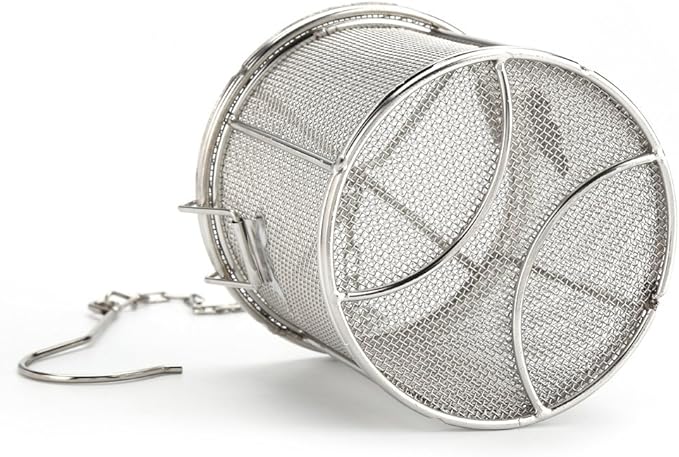 AUNMAS Tea Infuser, Stainless Steel Wire Mesh Design, Multifunctional Seasoning Strainer Basket Filter, with Chain & Hook, Silver 10x10cm