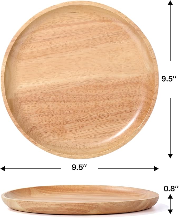 9.5" Round Wooden Serving Tray, Small Round Wooden Serving Platter for Bread, Fruit, Dessert, Various Food Storage and Display, Wood Try Organizer for Home Kitchen Countertop