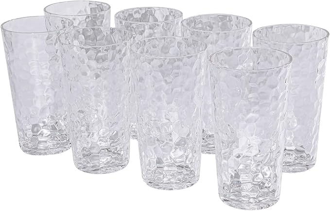 AKMQYM BPA-Free Plastic Tumblers 8 Pack (8x22oz) | Reusable Dishwasher Safe | Stackable Shatterproof Cups | Plastic Drinkware & Drinking Tumblers for Restaurant, Home, Party