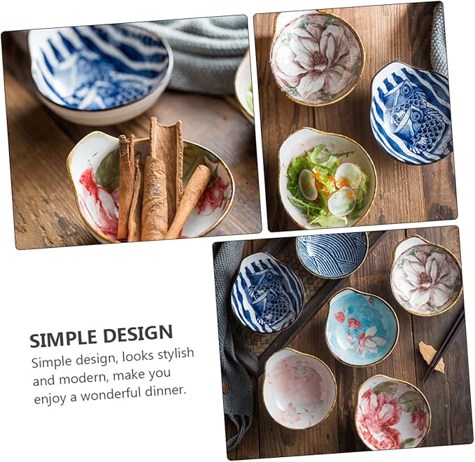 KICHOUSE 3pcs Ceramic Sauce Dipping Dish Set Hand-Painted Glazed Condiment Bowls Small Handle for Soy Sauce Vinegar and Appetizers Random Style